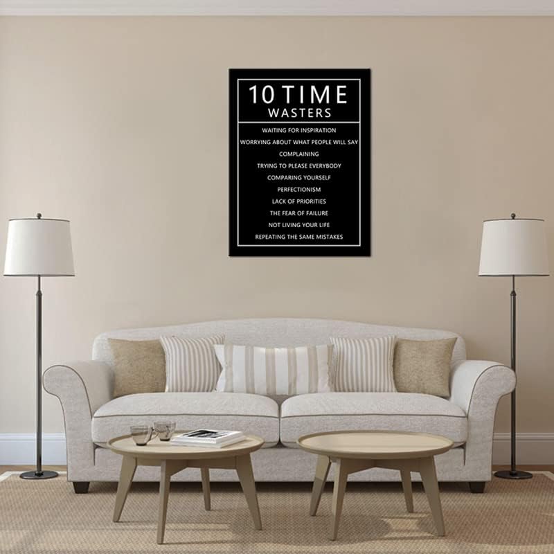 Inspirational Wall Art for Office 10 Time Wasters Motivational Positive Quote Canvas Poster Wall Decor Paintings Wooden Framed Artwork Living Room Bedroom Home Decoration Ready to Hang [30''W x 40''H]