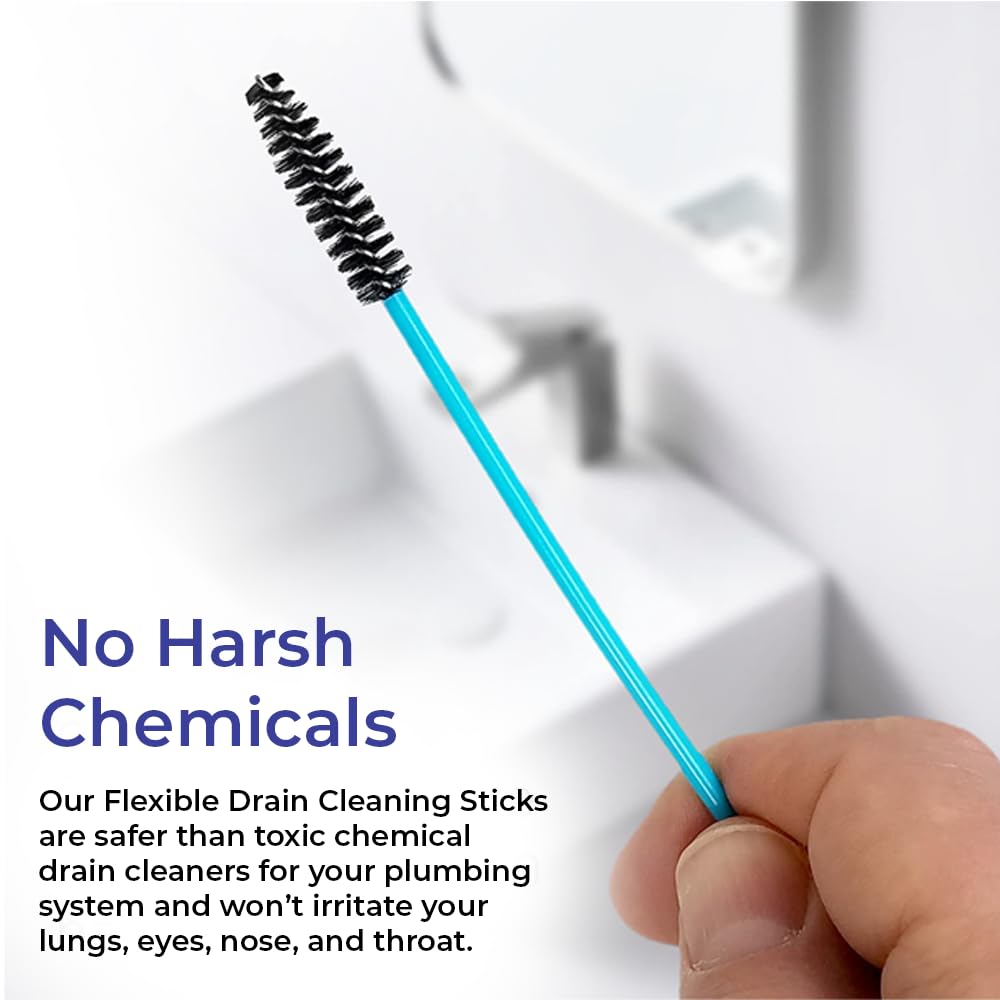 SAGEFINDS Flexible Drain Cleaning Sticks | Quickly Removes Clogs | Effective in Sinks, Tubs, Showers |Easily Pulls Out Hair and Filth | Long 19.5” Handle | Disposable | 12 Pack