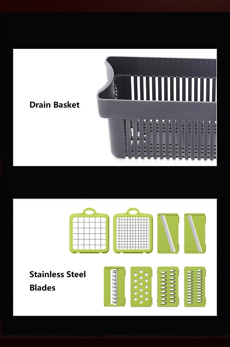 Hand Food Chopper 12 in 1 Vegetable Slicer Veg Chopper Set Grater Gadgets with Cleaning Key