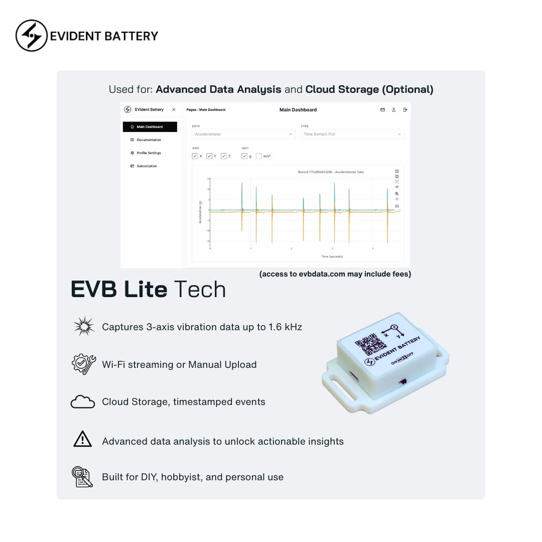 EVB Lite Wi-Fi Vibration Sensor up to 1.6 kHz | 3-Axis Accelerometer | Wi-Fi & AP Mode | Free Device Hub Software | DIY, Hobbyist & Personal Use Motion Sensor
