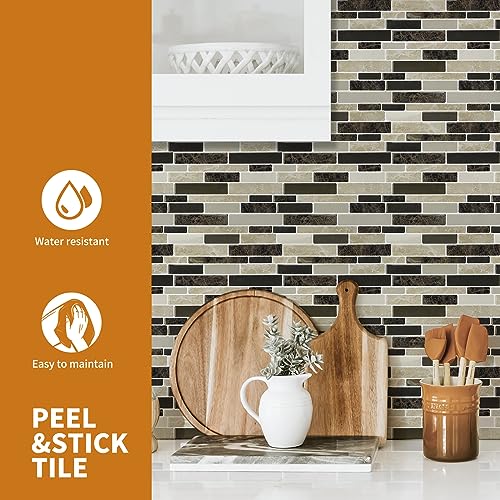 WOWSTAR 10-Sheet Peel and Stick Backsplash Tile for Kitchen Wall, Back Splash Stick On Tiles for Kitchen (12"x12", Tan) - color: Tan