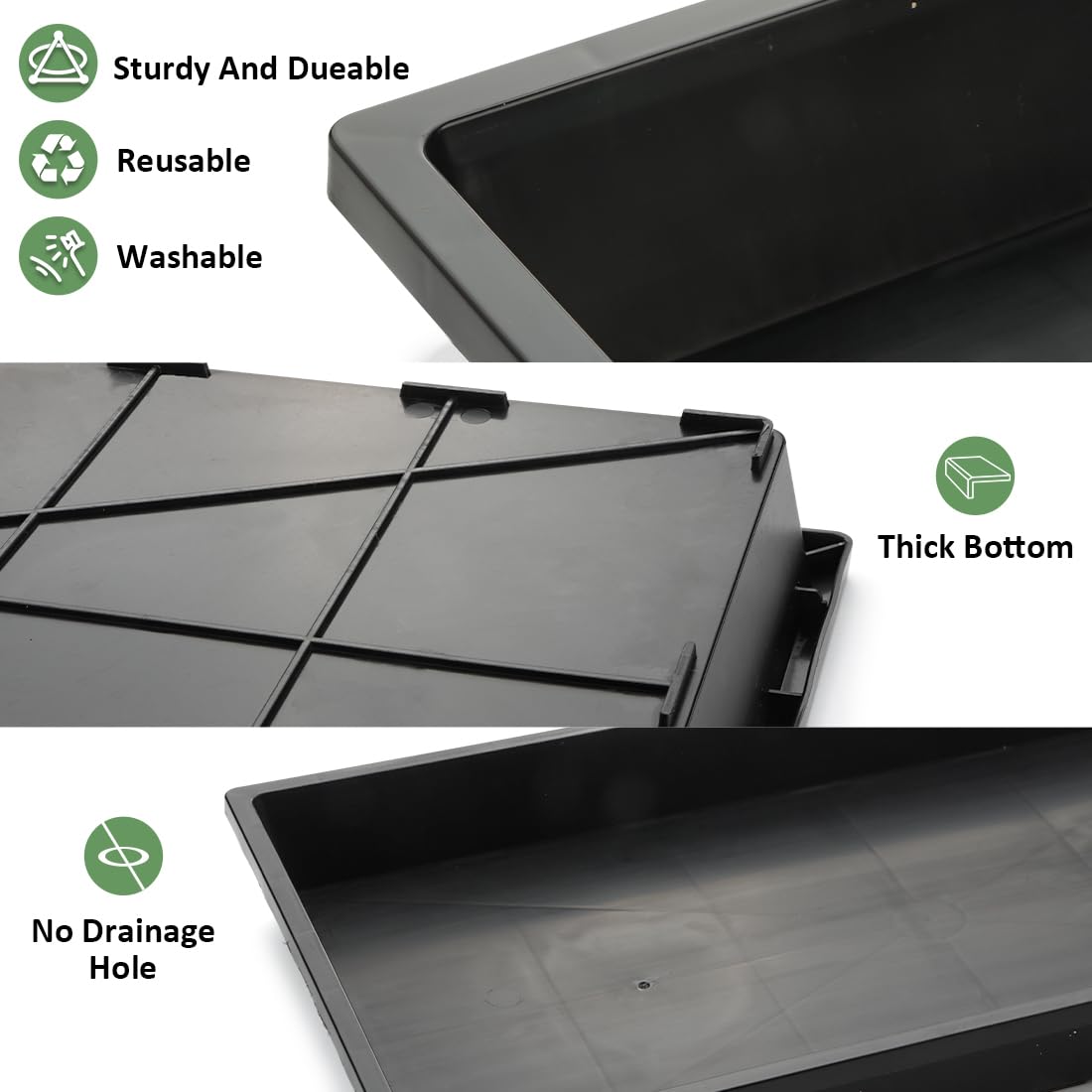 RooTrimmer 1020 Nursery Pot Trays 5 Pack, Plastic Flat Seed Starter Tray, Reusable Seedling Starting Tray for Holding and Carrying Plant Pots (Black)