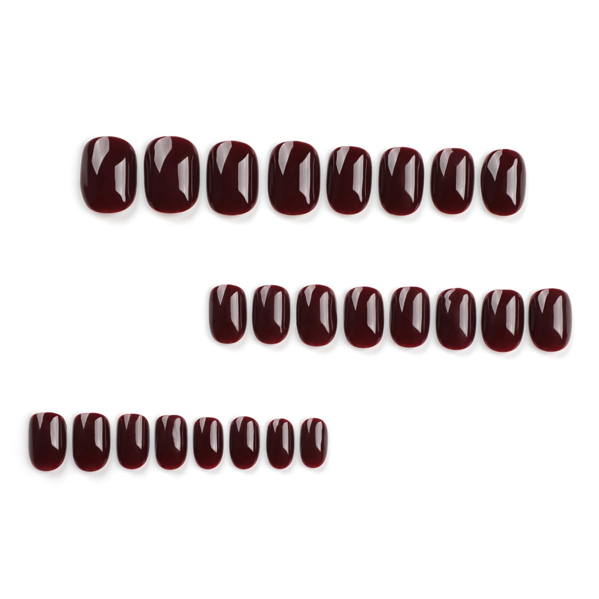 Dark Red Press on Nails Short Squoval Fake Nails Valentines Nails Press ons with Solid Color Design Full Cover Stick on Nails for Women Manicure,Reusable | Glue Tabs | Easy Apply | 24Pcs
