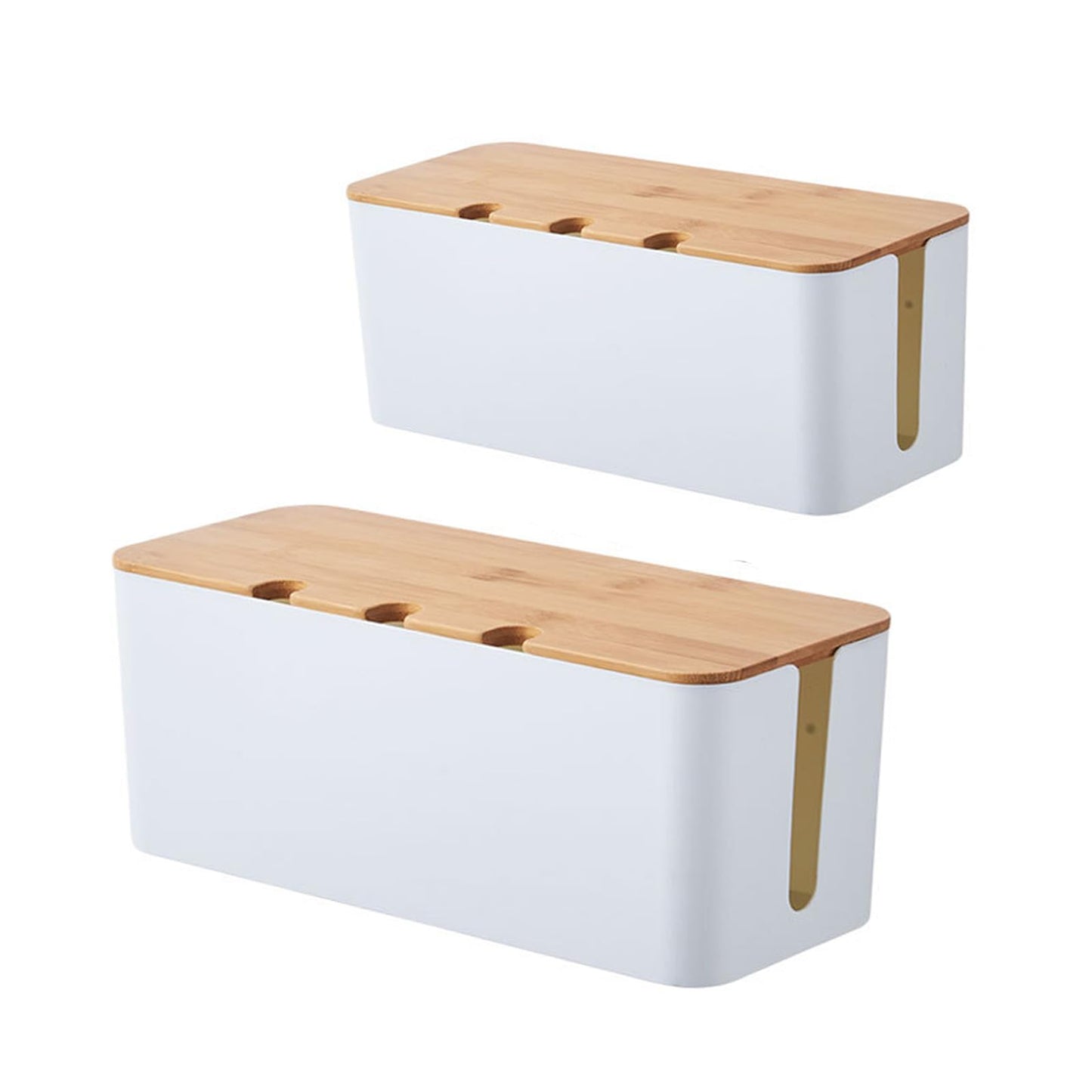Cable Management Box with Bamboo Lid, Cord Organizer Box to Hide Wires & Power Strips, Extension Cord Power Stripe Surge Protector Wire Concealer Organizer Cover Hider (white-2pcs)