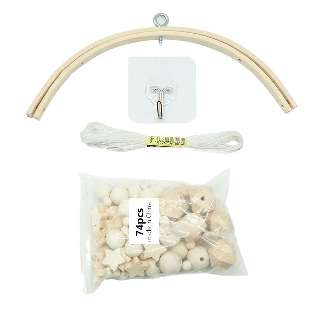 DIY Mobile Kit Natural Wood Bed Bell Wind Chime Bedroom Ceiling Mobiles Toys Newborn Gift (Star)