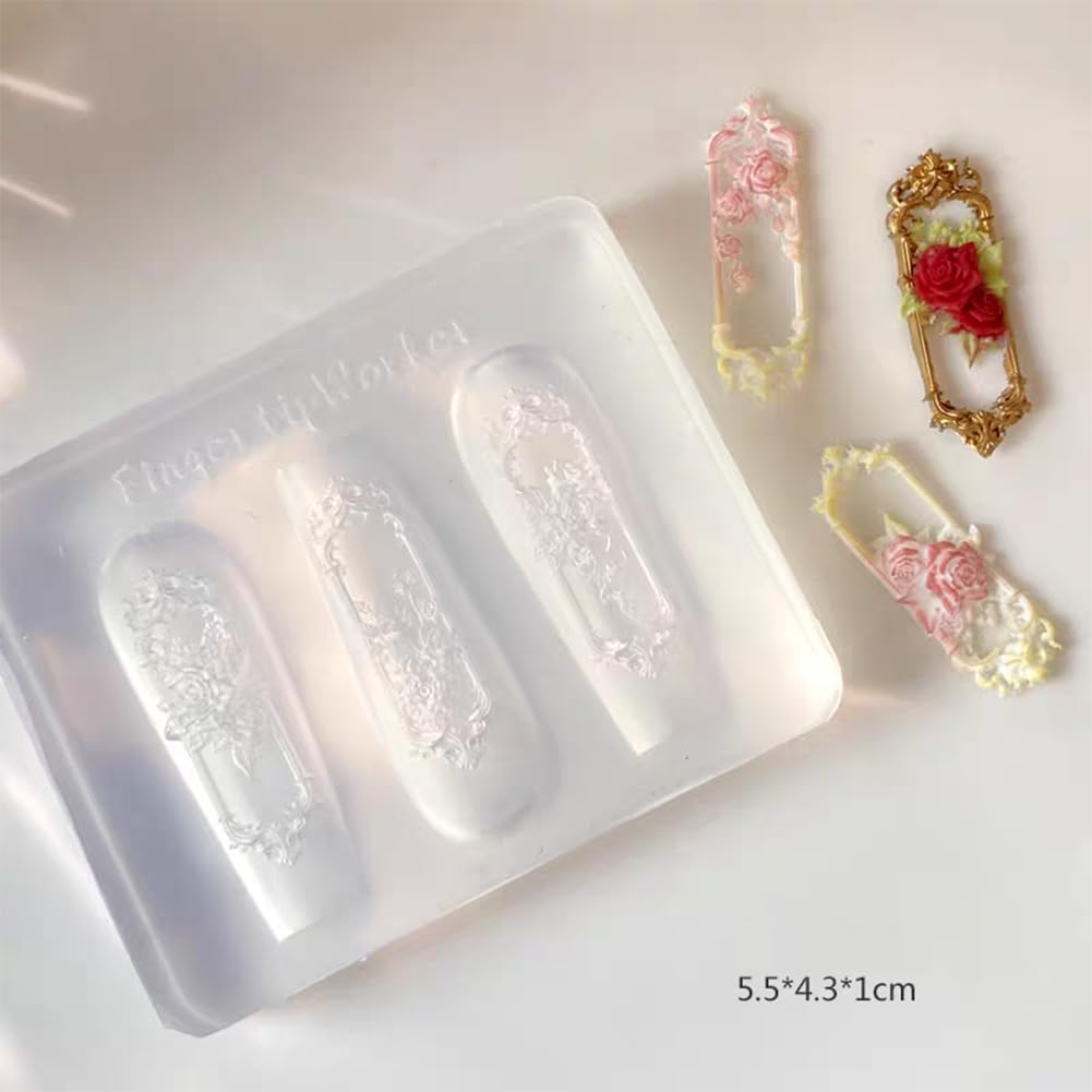 4Pcs 3D Frame Nail Mold Picture Frames Rose Window Designs Resin Molds with Carving Pen Clear Modeling Templates Silicone Tools for DIY Salon Nail Design
