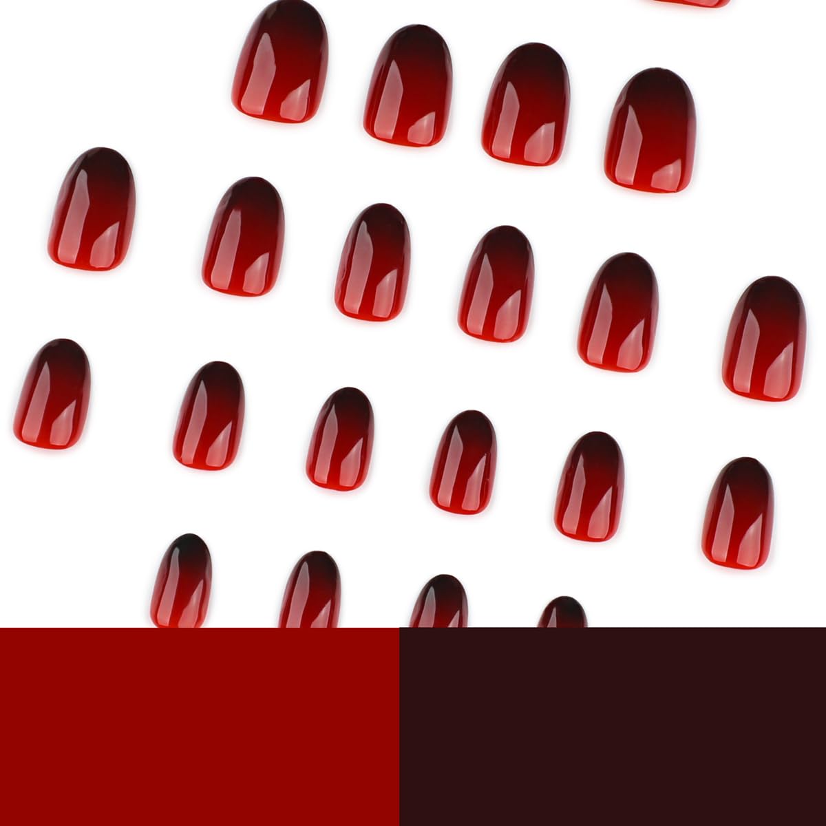 Red Black Ombre Press on Nails Short Oval Fake Nails Gothic False Nails Full Cover Glossy Acrylic Nails for Women 24PCS