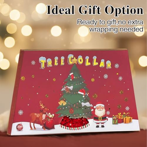 XmasExp Christmas Tree Collar, 33.5 inch Sequin Tree Skirt Stand Base Cover for Home Decor, Large Size 6 Piece Gold