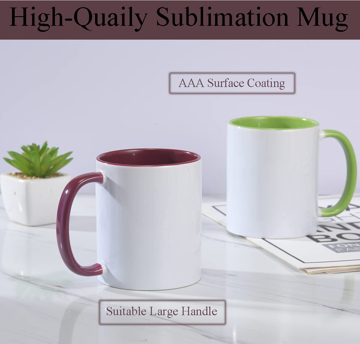 ABBSH Ceramic Sublimation Mugs, 11oz, 12Pack, Assorted Colors, Microwave Safe, Dishwasher Safe
