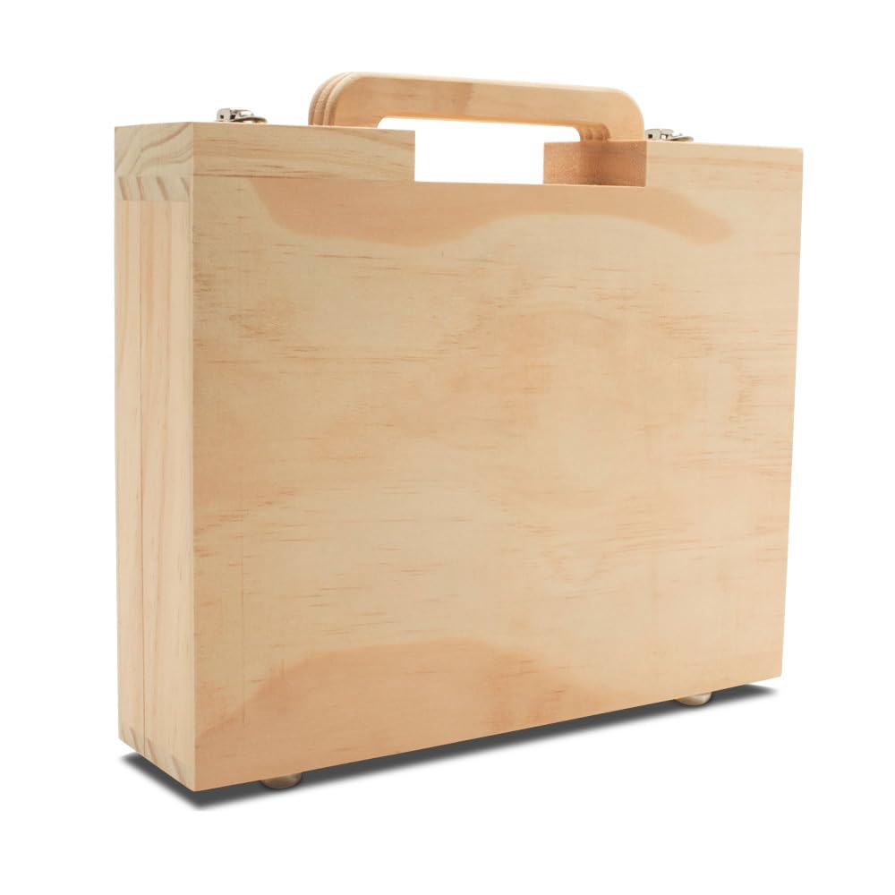 Woodpeckers Wood Suitcase 8-1/8 x 10 inch, Pack of 1 Unfinished Wooden Boxes for Crafts, Travel Friendly Memory Boxes for Keepsakes