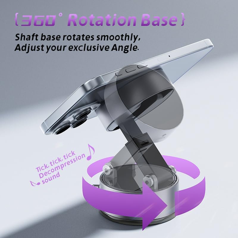 Magnetic Phone Holder for Car, [360° Rotatable] Phone Mount with Strong Suction Cup & Retractable Stand, Foldable Phone Holder for iPhone 16/15/14/13 and All Smartphone (White)