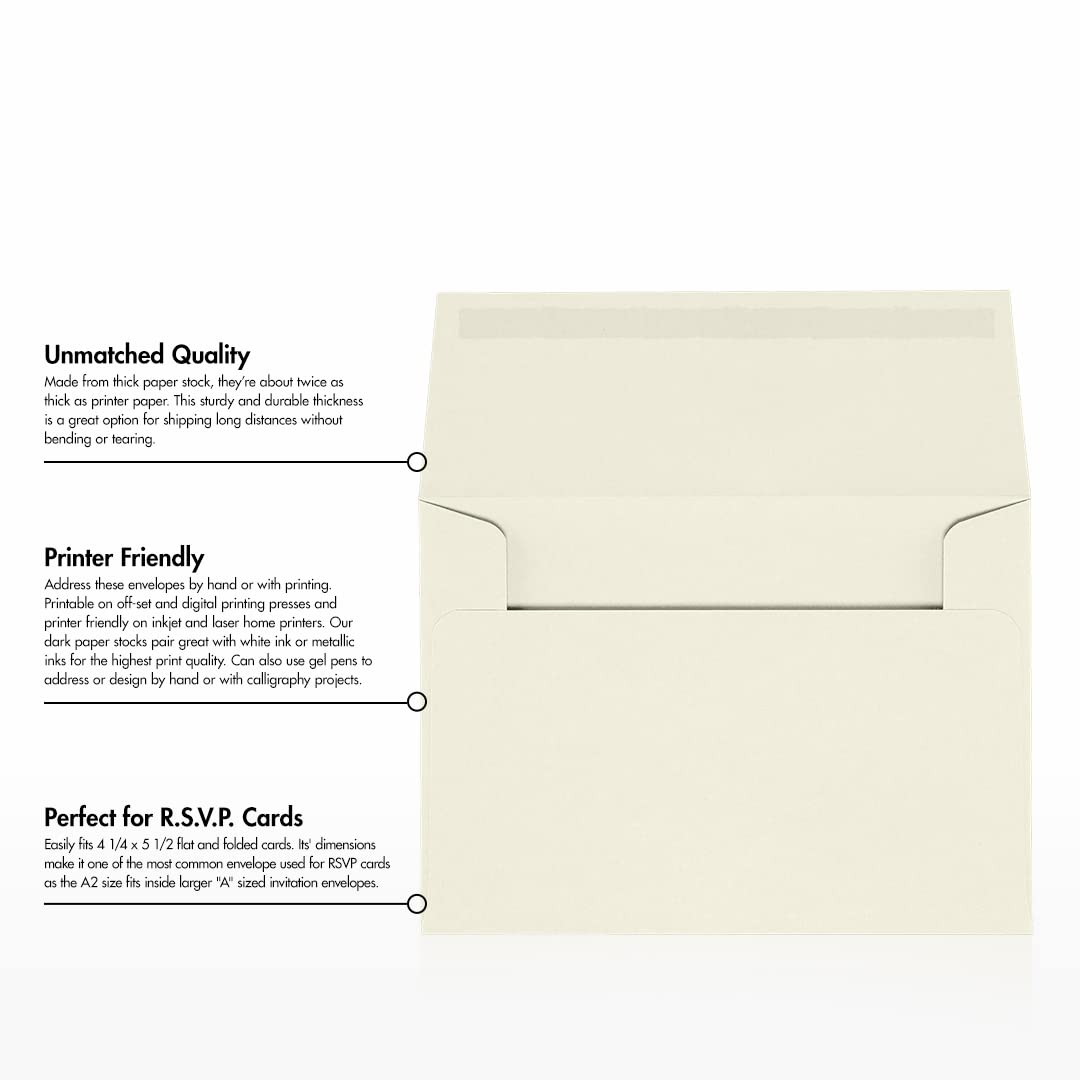 LUXPaper A2 Classic Linen Invitation Envelopes | 4 3/8" x 5 3/4" | Natural White | 70lb. Text | 50 Qty