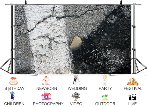 8x6ft Textured Cracked Asphalt with Pebble Backdrop Road Surface Stone Photo Background Tapestry for Urban Themed Party Minimalist Photography Home Decorations Studio Props - size: 8X6ft