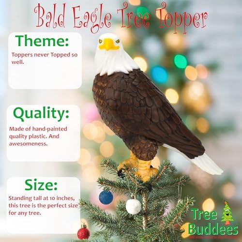Tree Buddees Bald Eagle Christmas Tree Topper - Large 10" Patriotic USA 250 Holiday Decoration Christmas in July