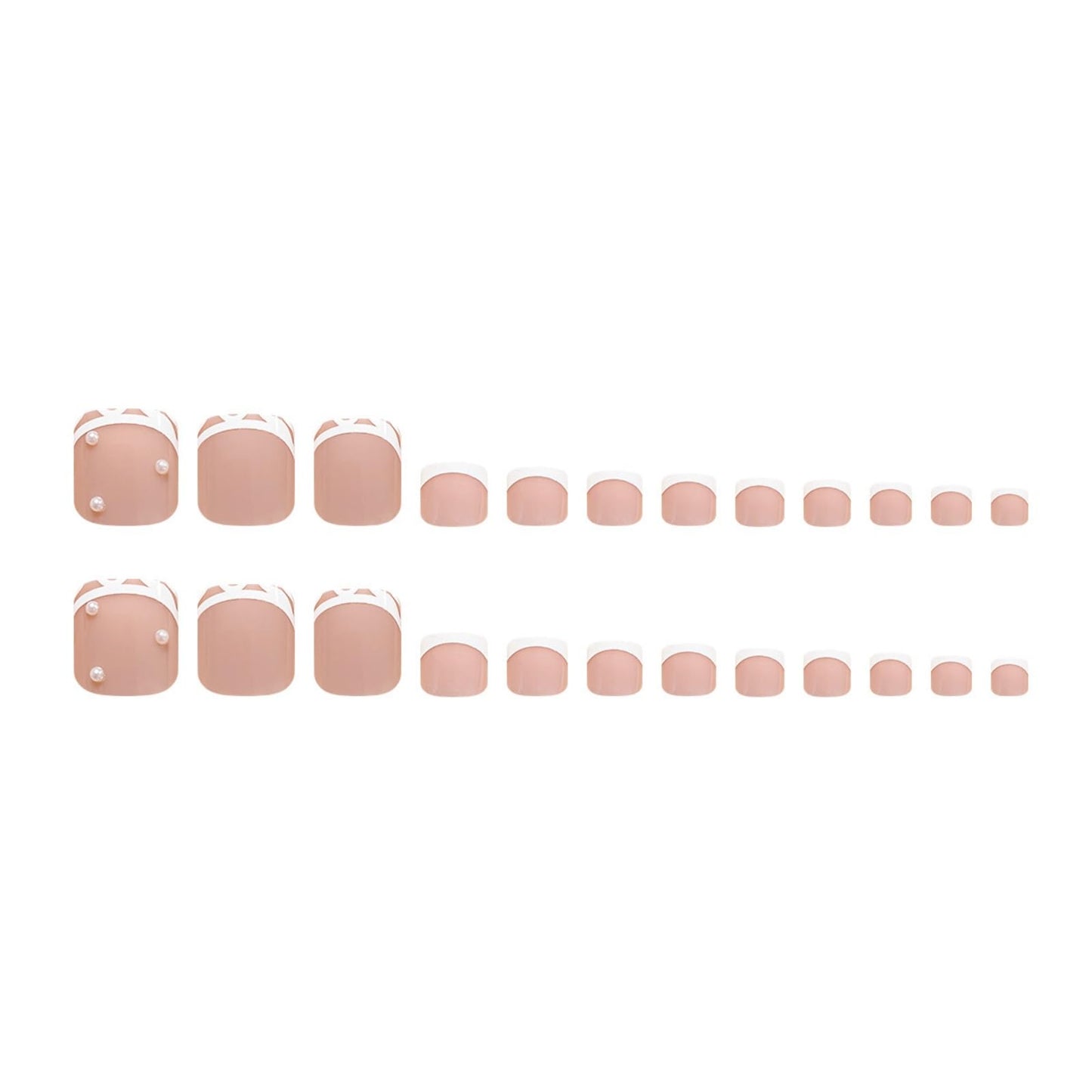 Puyokinm White French-Pearl Short Square Full Cover Acrylic Glossy False Toenails 24 Pcs