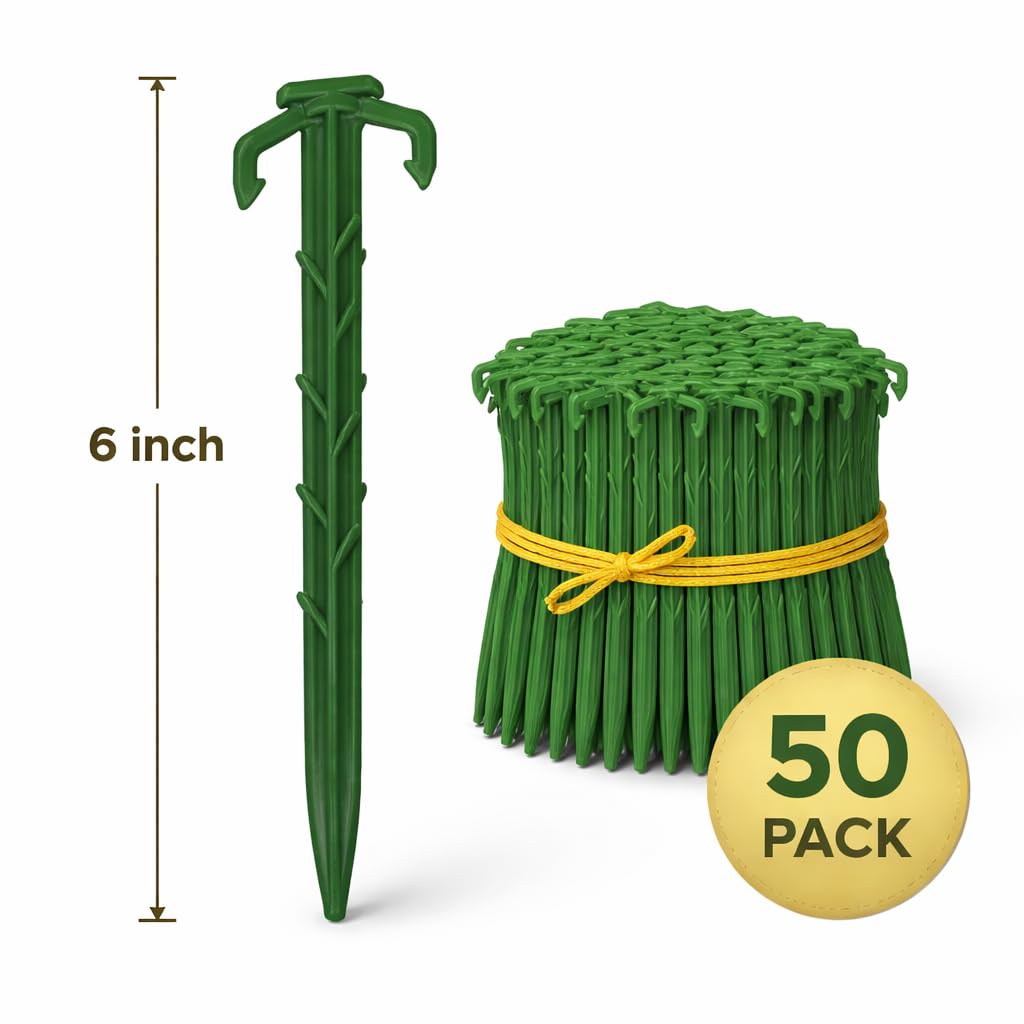 Made in U.S.A. Heavy Duty 6 inch Garden Stakes - Stronger Holding Power vs Metal Landscape Stakes Biodegradable Over Time (No More Rusting Metal) (6 inch, 12, Stakes)