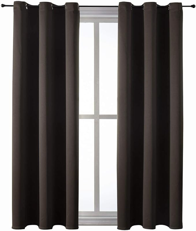 ChrisDowa Grommet Blackout Curtains for Bedroom and Living Room - 2 Panels Set Thermal Insulated Room Darkening Curtains (Brown, 42W x 63L)