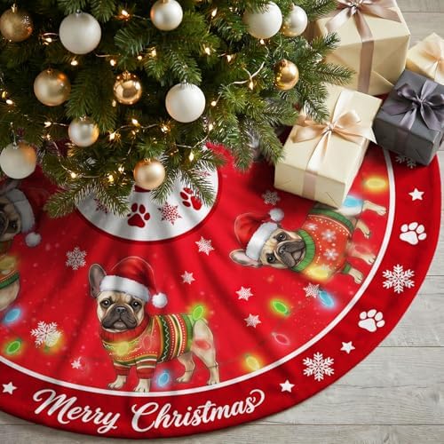 French Bulldog Christmas Tree Skirt 48 Inch for Indoor Outdoor Decorations