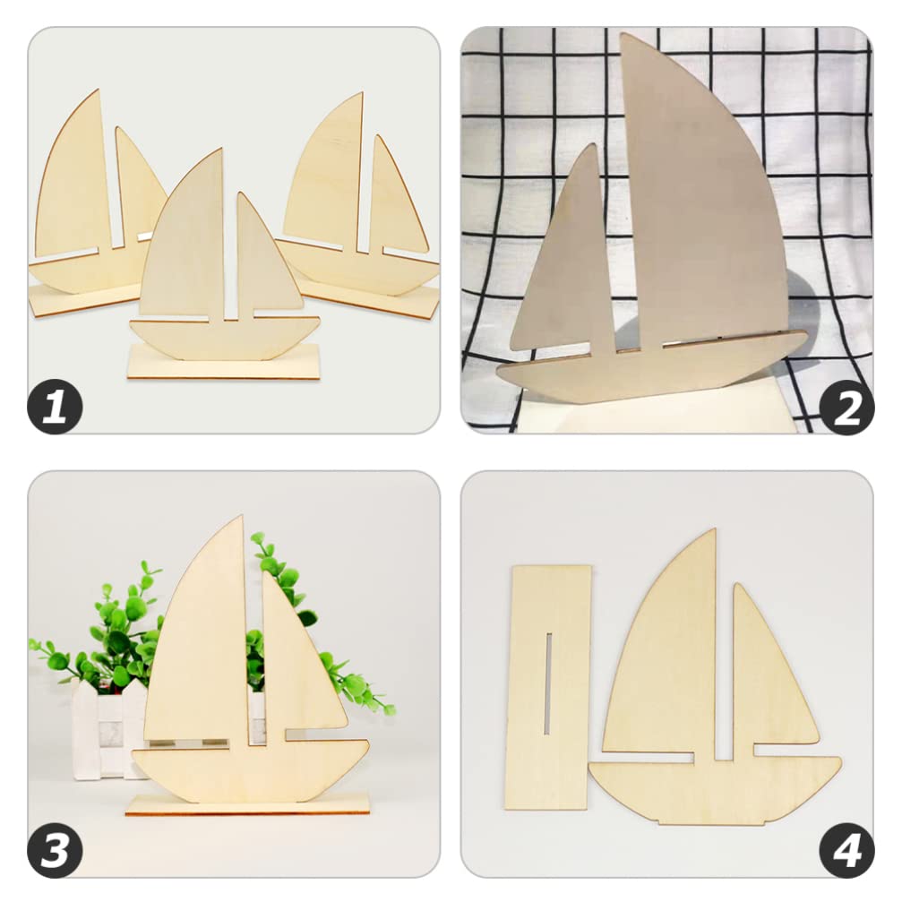 10pcs Sailboat Wood Slices Unfinished Wood Cutouts Rustic Blank Wood Sailing Slice Pieces Ornaments Hanging Embellishments for Beach Ocean Theme Party DIY Art Crafts Projects