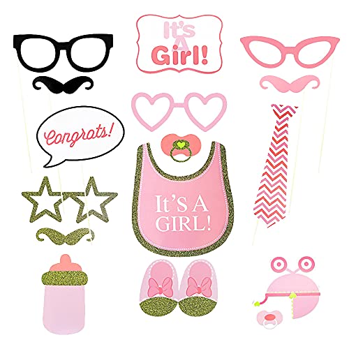 Baby Shower Birthday Party Photo Booth Props Girl Pink Lovely Party Favor Supplies, 29 Pack