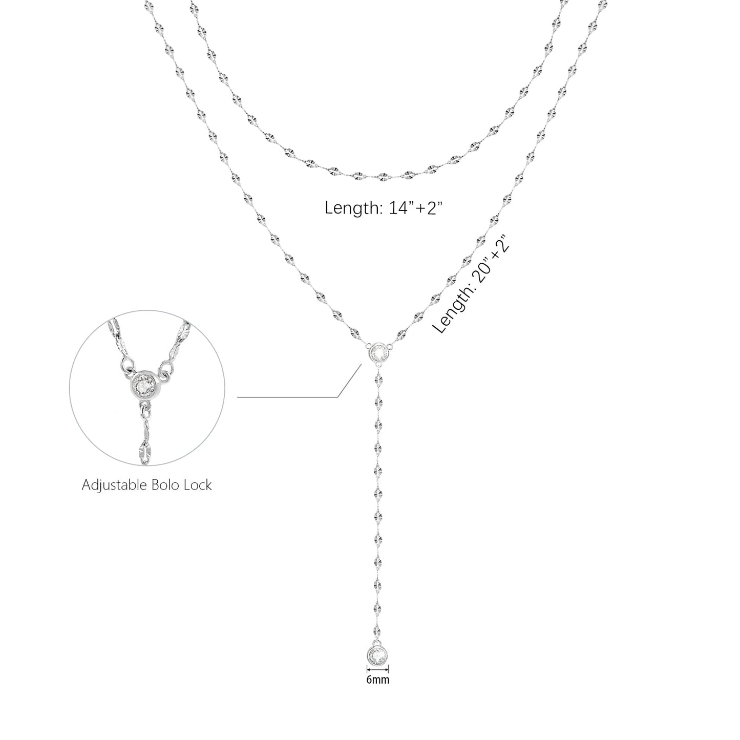 Zeffy Long Lariat Silver Necklace for Women Dainty Silver Teardrop Drop Lariat Necklace Trendy Layered Simple CZ Y-Shaped Body Chain Stack Wedding Prom Dangle Statement Necklace Jewelry Gifts