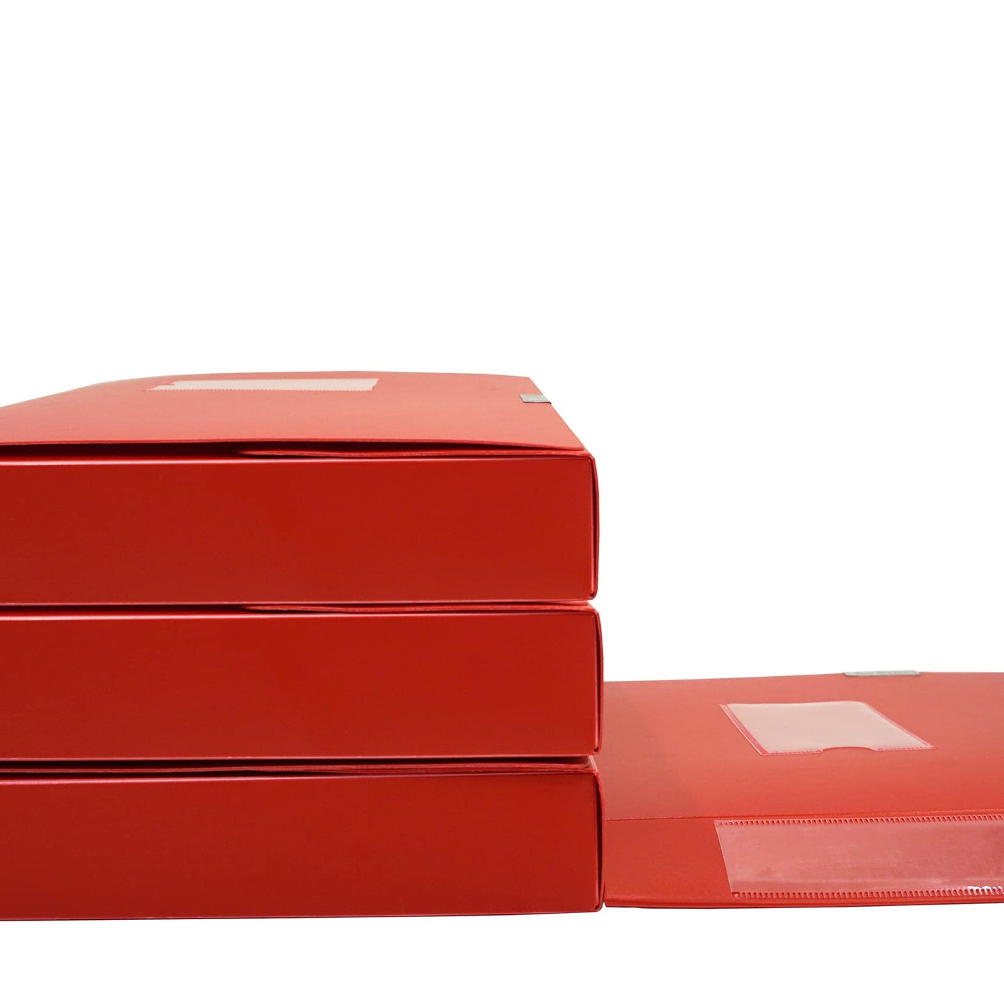 Hoiwigy Foldable A4 Document Box, Pack of 4 Plastic Archive Cases with Lid, 31×24x4cm, File Folder Organizer Document Storage File Boxes for Office, School, Letter Size Paper (Red)
