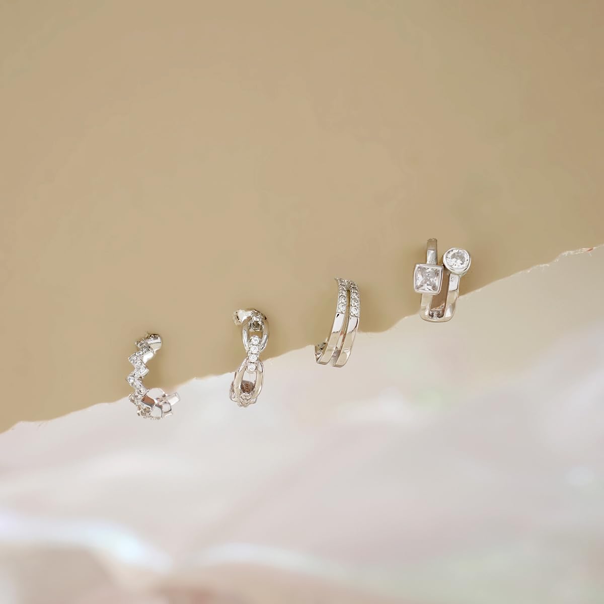 Ear Cuffs 925 Sterling Silver CZ Fake Ear Cuffs for Women Non-Piercing Ear Conch Clip on Cartilage Earrings | 4 Various Styles
