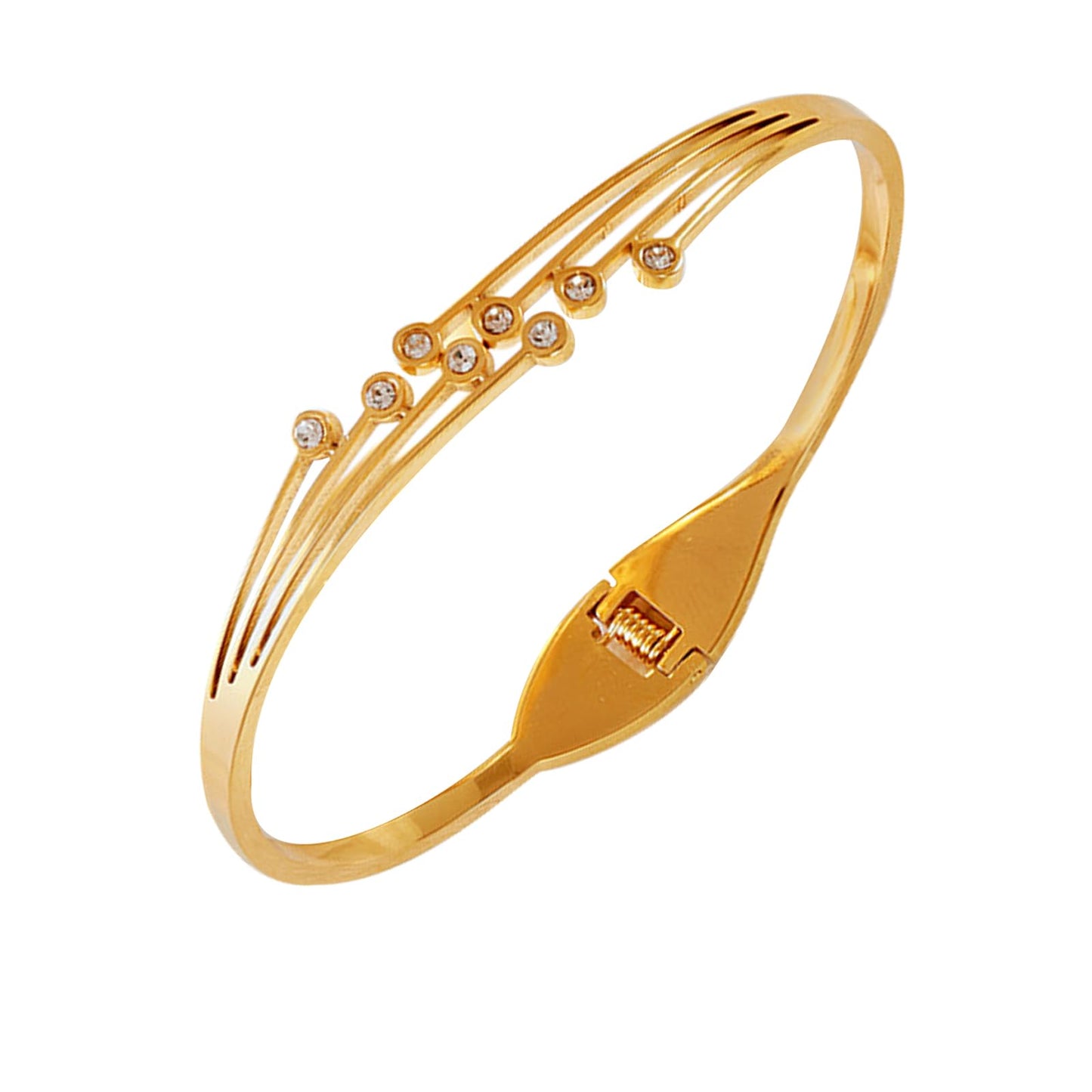 Vbvbip 18K Gold Plated 316L Stainless Steel Bangle Bracelet Collection - 12 Unique Designs + Matching Diamond-Accent Titanium Steel Chain, Gift for Women
