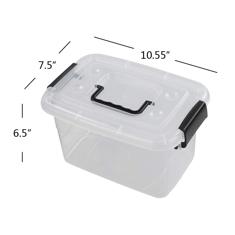 Doryh 5 L Plastic Storage Bin with Lid, Clear Transparent Box With Black Handles Set of 6