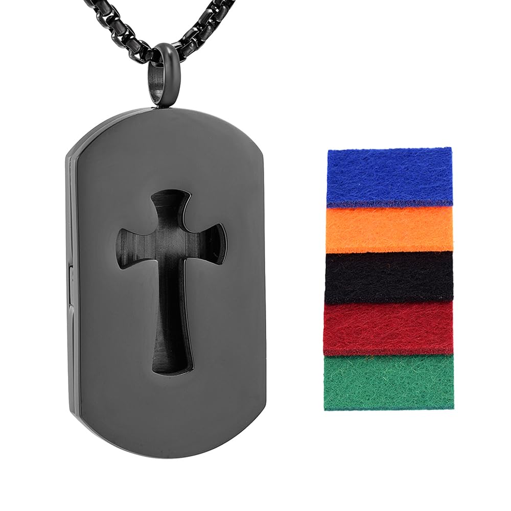 mingkejw Cross Essential Oil Diffuser Necklace Aromatherapy Pendant Locket Jewelry Stainless Steel Perfume Necklace| 22 Adjustable Chain| 12 Refill Pads| Gift Box