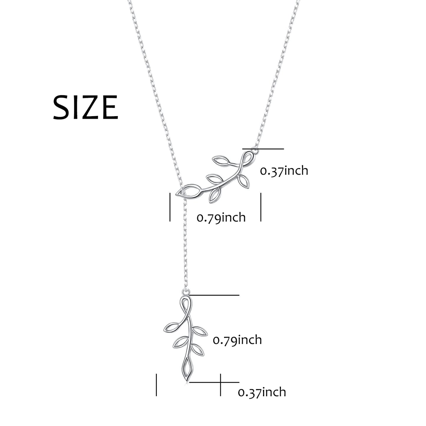 DAOCHONG Long Necklace Sterling Silver Olive Leaf Larait Bar Y Lariat Long Chain Drop Adjustable Necklace for Her, 30"
