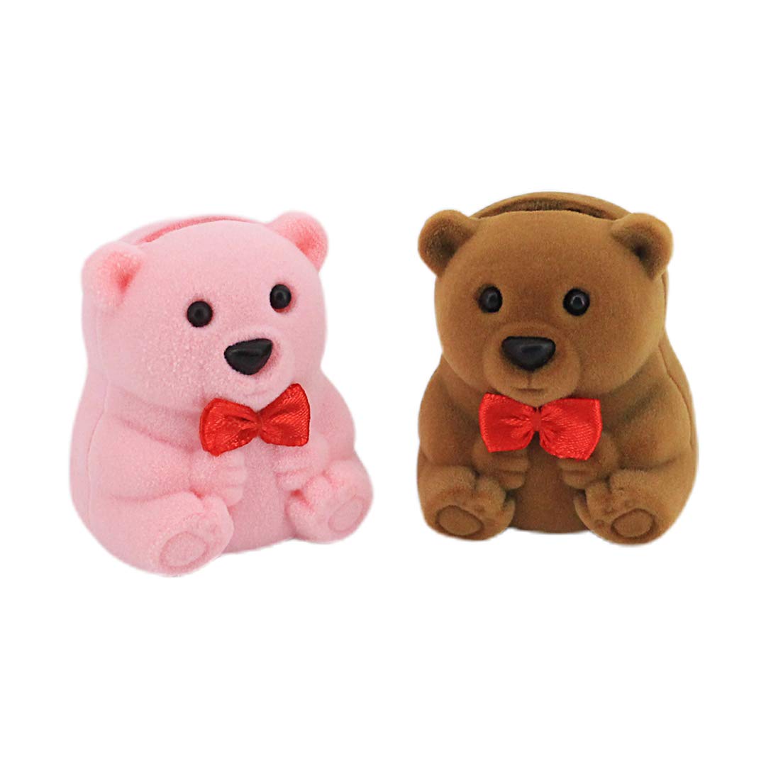 Naimo 2pcs Velvet Mini Bear Display Box Ring Pendant Earring Boxes Storage Case Gift Box for Proposal Engagement Wedding