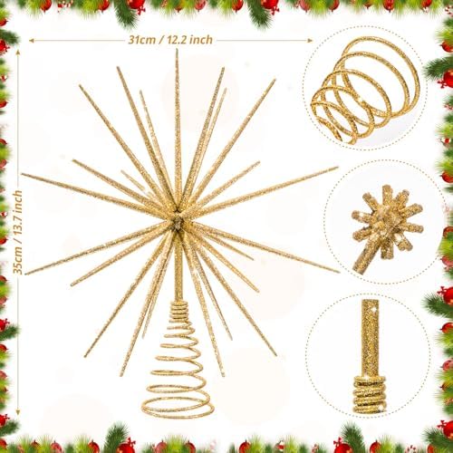 13.7 Inch Gold Christmas Tree Topper - 3D Burst Gold Tree Topper, Exploding Star Christmas Tree New Year Holiday Tree Decoration