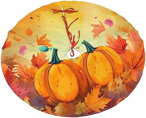 Fall Pumpkins Maple Thanksgiving Christmas Tree Skirts 30", Xmas Tree Cloth Mats Trees Skirts for Decor Gift, Home Decoration