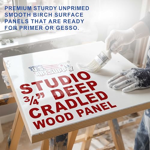 U.S. Art Supply 08" x 08" Unfinished Cradled Wood Panels for Painting, Studio 3/4" Deep (5 Pack) - Artist Depth Birch Wooden Wall Canvases - Mixed-Media Craft, Acrylic, Oil, Encaustic, Paint Pouring - size: 8" X 8", style: Square