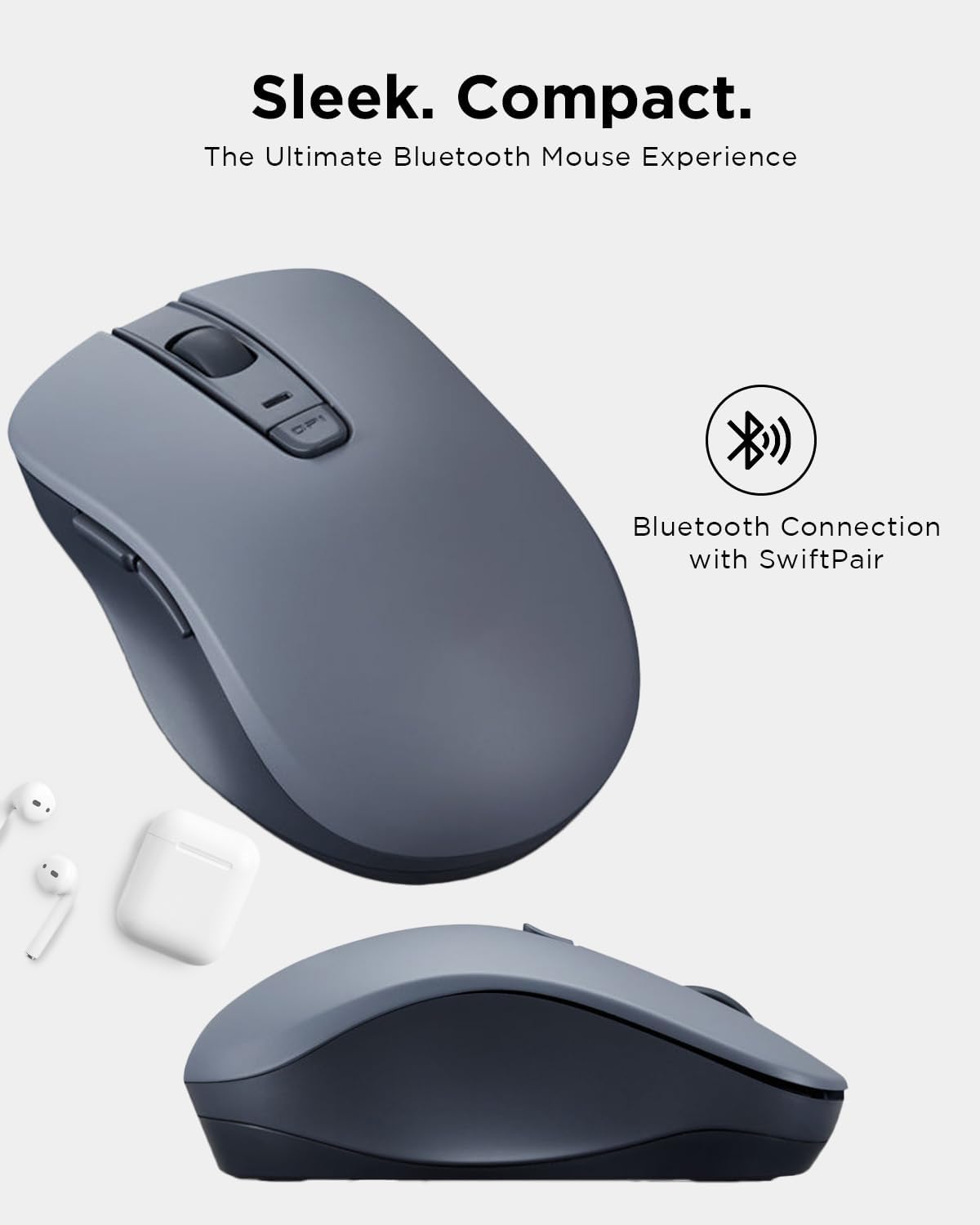 Lenovo Bluetooth Silent Mouse (WL300) - 5 Button Computer Mouse with Silent Left & Right Click – Sculpted Grip, Microsoft Swift Pair, Up to 1600 DPI (Grey)