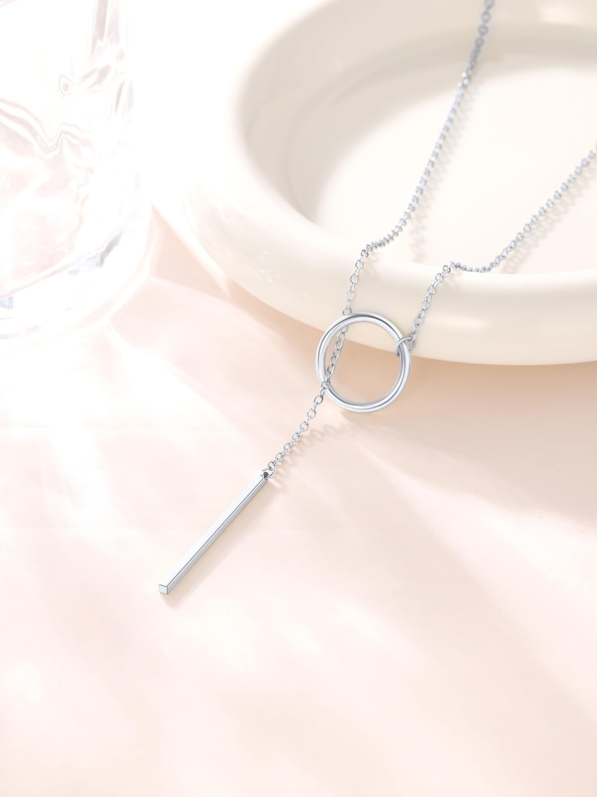 FOCALOOK Long Necklaces for Women Customized Engraved Drop Vertical Bar Pendant Lariat Y Necklace 28inch/73cm