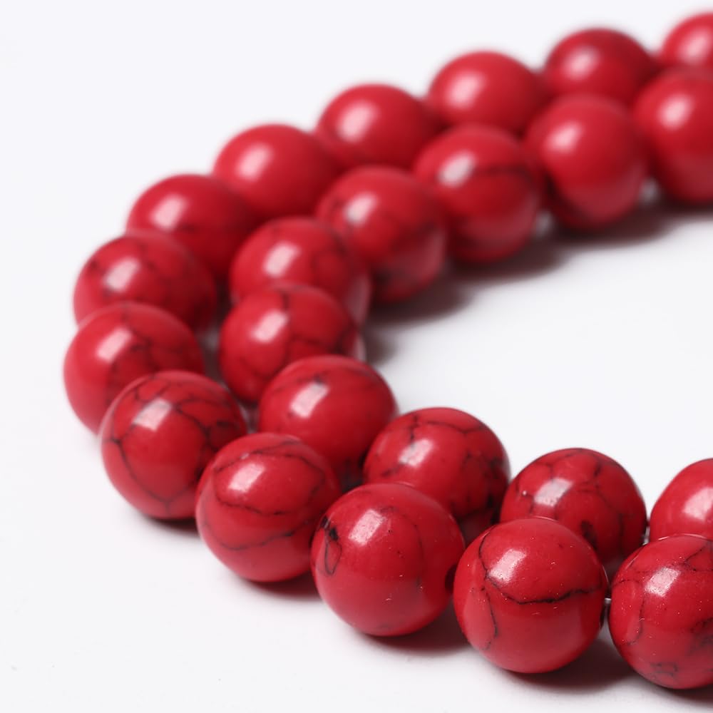 90PCS 8mm Natural Stone Beads Red Turquoise Gemstone Round Loose Beads for Jewelry Making 32" 2 Strand Crystal Energy Stone Healing Power DIY Bracelets