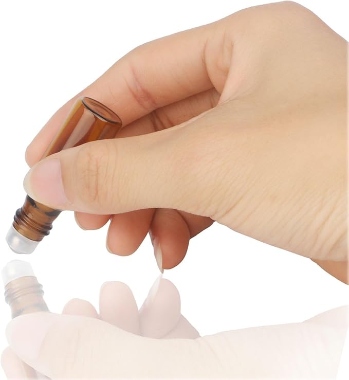 200 Pack Essential Oil Roller Bottles, Amber Glass Roller Bottles 5ml, Roller Balls for Essential Oils, Roll on Bottles (768 Pieces Labels, 32 Funnels, 32 Dropper, 16 Opener)