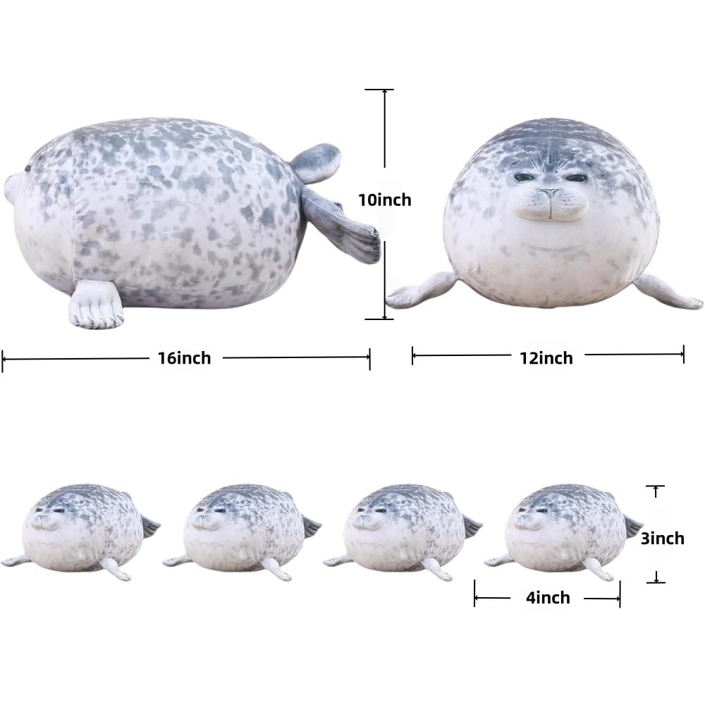 19.6Inch Chubby Blob Seal Pillow CuteSeal Plush with 4 Baby Seal Plushies in Her Tummy Soft Stuffed Cotton Plush Animal Toy Gift for Kids