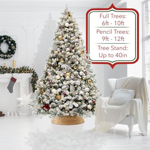 Casafield 42-Inch Christmas Tree Collar, Woven Water Hyacinth Tree Base Cover with Cord Cut Out, Natural
