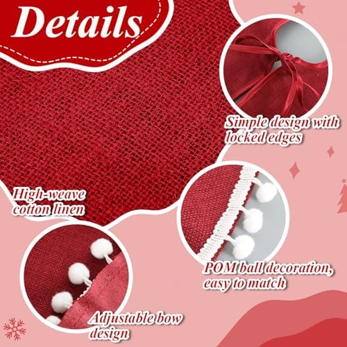 Syhood 30 Inch Christmas Tree Skirt Fall Linen Burlap Tree Skirt, Dark Red