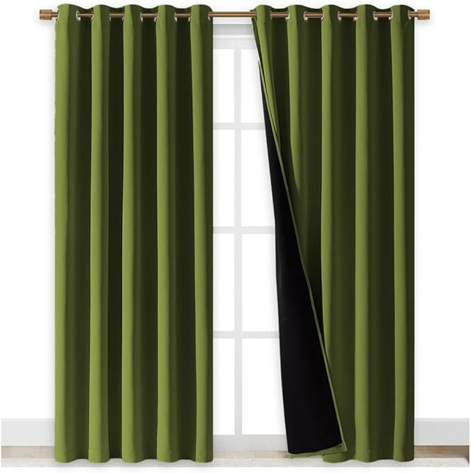 NICETOWN Full Shade Curtain Panels, Olive Green, 70 x 84 inch, Pair of Energy Smart & Noise Blocking Out Blackout Drapes for Dining Room Window, Thermal Insulated Guest Room Lined Window Dressing