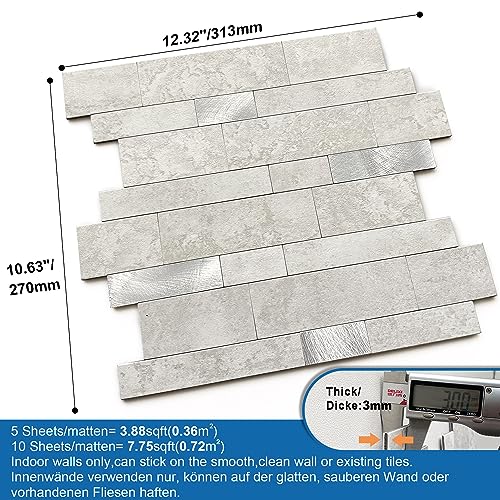 Backsplash Tile for Kitchen Peel and Stick Stone Matte Finish,Bathroom Tiles Stickers 3D Wall Panel Linear Mosaic Marble Backsplash Waterproof(5sheets,Cement Grey) - color: Cement Grey, size: 5sheets