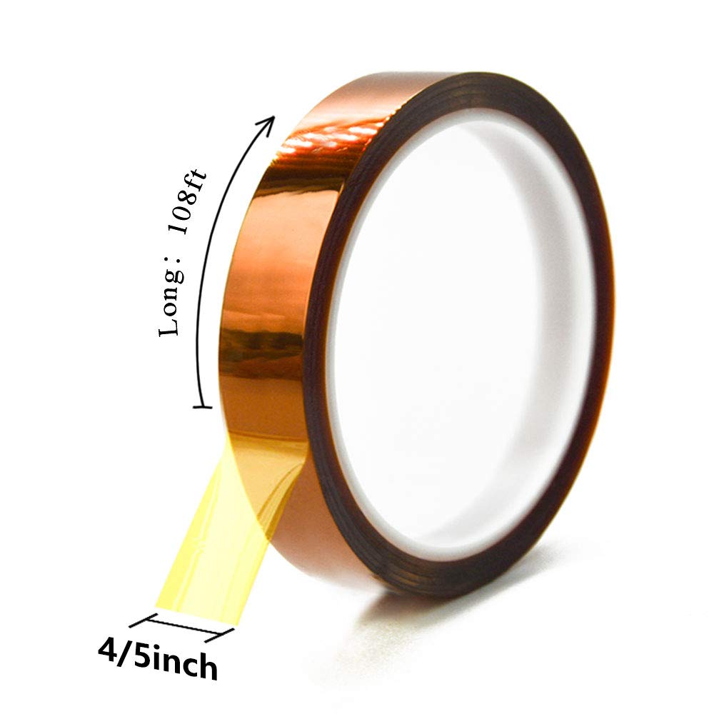 MYJOR Heat Resistant Tape, Kapton Tape for Masking, Soldering, Protecting Circuit Board, Cellphone Data line and Battery 4/5"(20mm) x 108ft(33m) x 2 Rolls