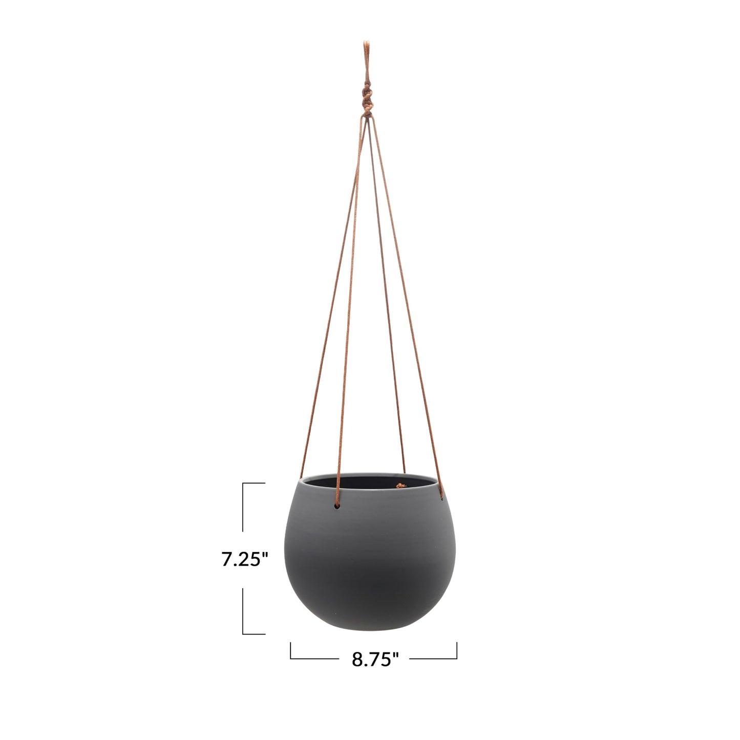 Bloomingville Hanging Stoneware Planter with Leather Rope Hanger, Latex Finish, Black