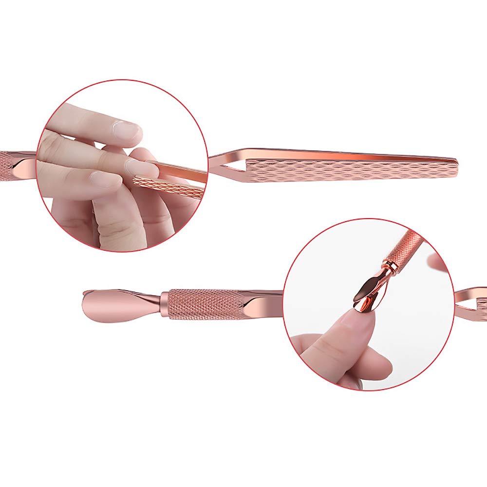 SILPECWEE 2Pcs Nail Pinching Tool C Curve Nail Extension Clips Metal Cuticle Pusher Nail Scraper Gel Nail Polish Remover False Nails Shaping Tweezers Multi-Function Manicure Tools (Rose Gold)