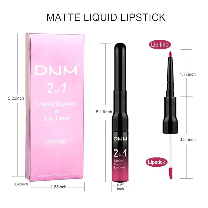 3Pcs 2 in 1 Rose Red Plum Warm Pink Deep Cranberry Lip Liner and Liquid Lipstick Stain Makeup Set for women, Long Lasting Smudge Proof Lip Tint Matte Finish Lip Gloss for All-Day Color Hold, Set14