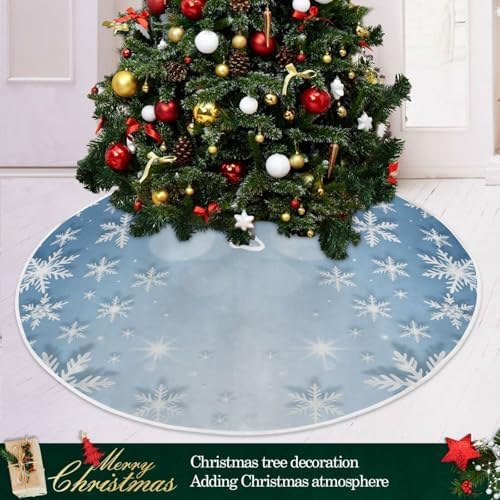 Dussdil Christmas Tree Skirt, Christmas Shining Silver Snowflakes New Year Xmas Tree Skirts 48 in Tree Skirt Holiday Party Garden Round Seasonal Tree Stand Mat Tree Skirt Decor Ornaments