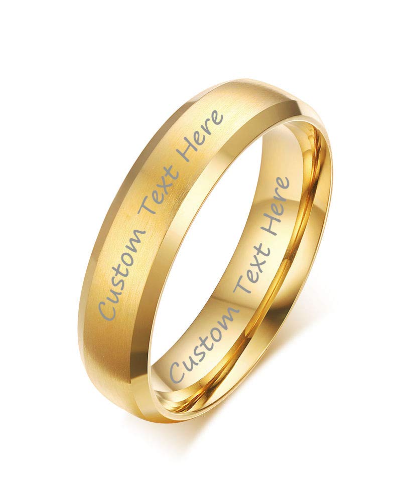 VNOX Customize Gold Plated Stainless Steel Beveled Edge Matte Brushed Finish Rings for Wedding Band,Size 7